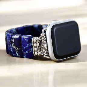 Pulseira Elástica Apple Watch de Jaspe Tibetano Azul Marinho Escuro