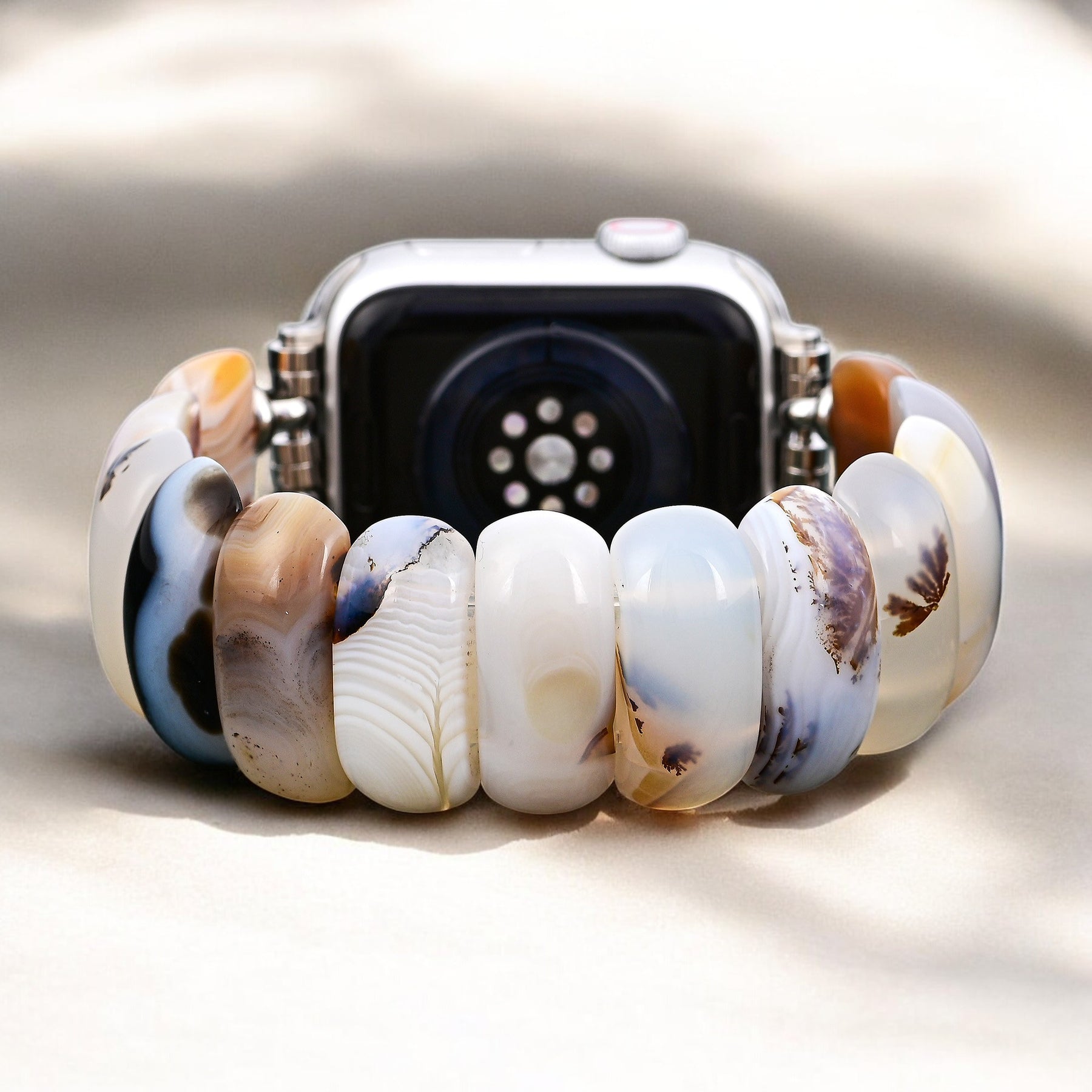 Pulseira Elástica de Ágata Duna Marfim para Apple Watch