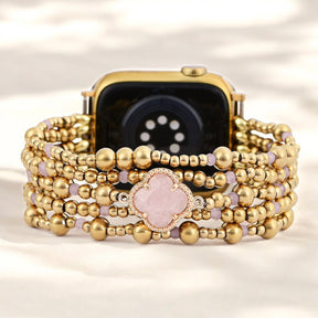 Pulseira Elástica Elegante de Quartzo Rosa Encantado para Apple Watch