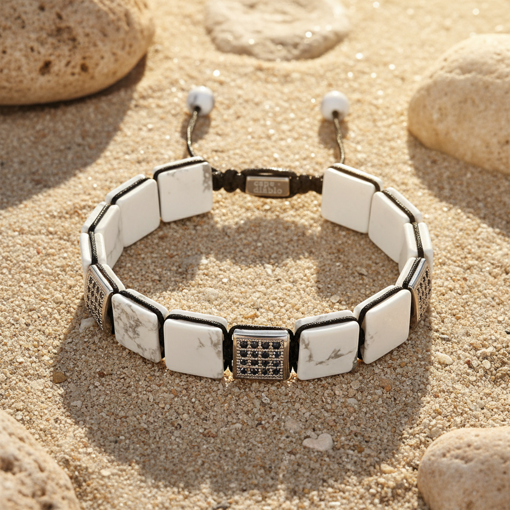 Pulseira masculina branca de turquesa