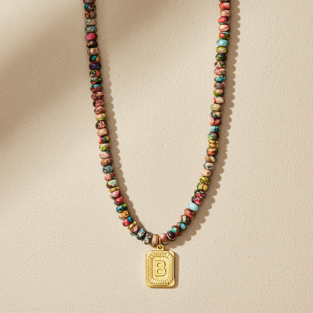 Colar de Letra com Jaspe Imperial Azul