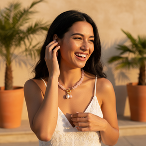 Colar com Pingente de Quartzo Rosa