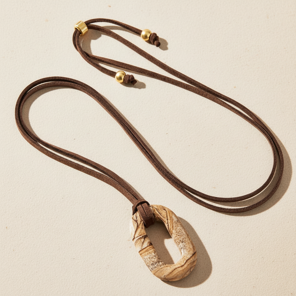 Colar Serenidade Pedra Imagem de Camurça