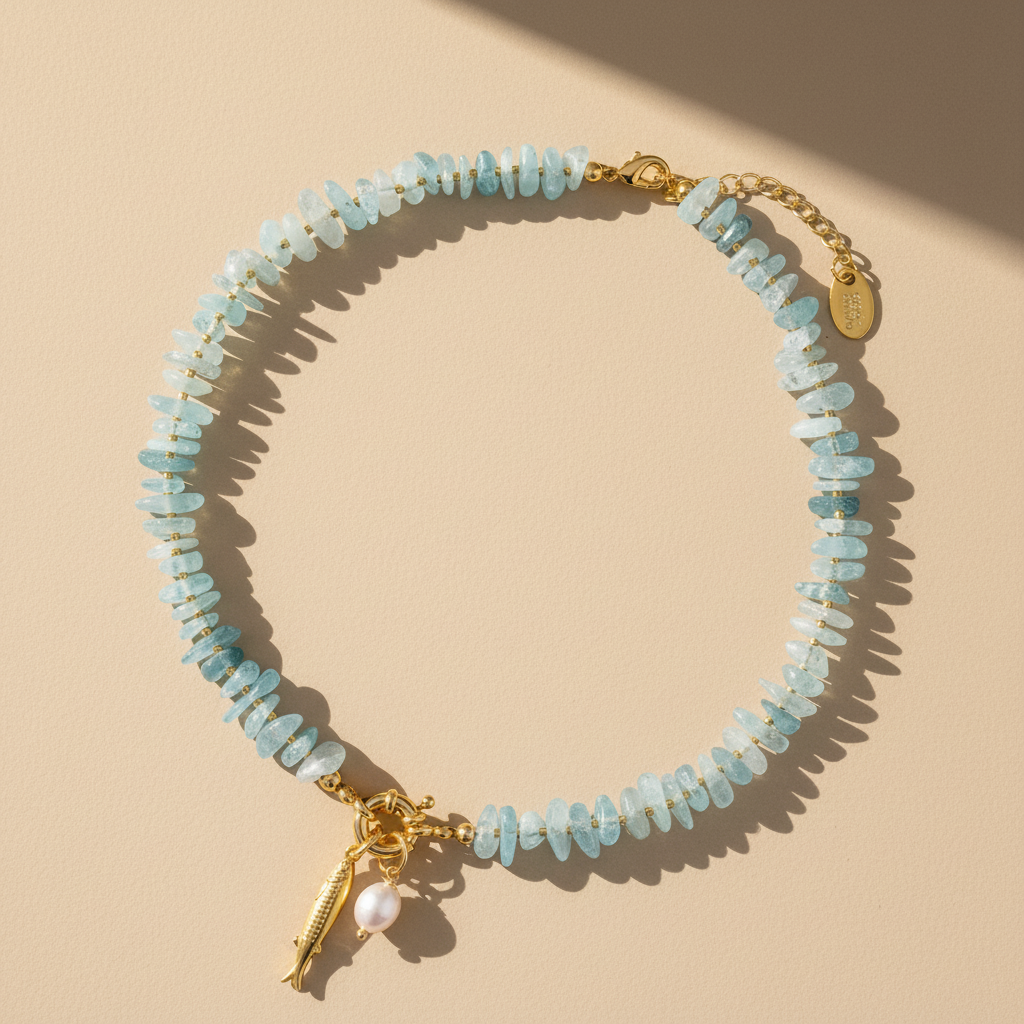 Colar Pingente de Pérola Água-marinha