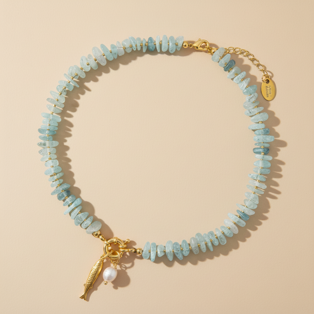 Colar Pingente de Pérola Água-marinha