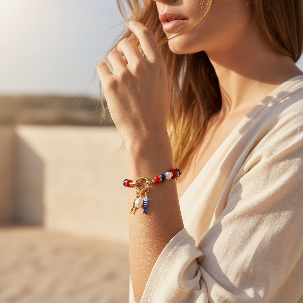 Pulseira de Charme com Pérola Lápis