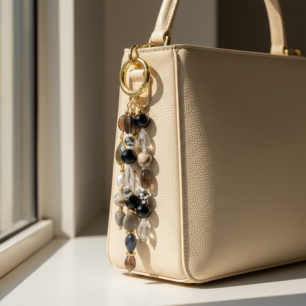 Pingente de Bolsa Harmonia Labradorita Obsidiana