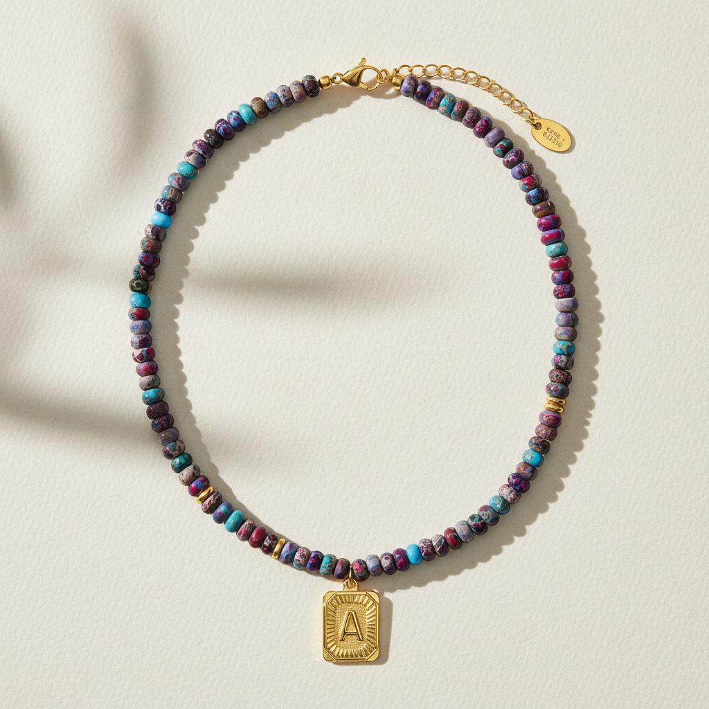 Colar de Letra com Jaspe Imperial Azul