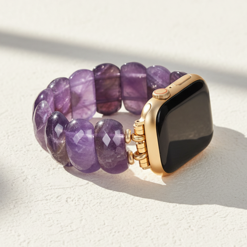 Pulseira elástica de proteção com ametista curativa para Apple Watch