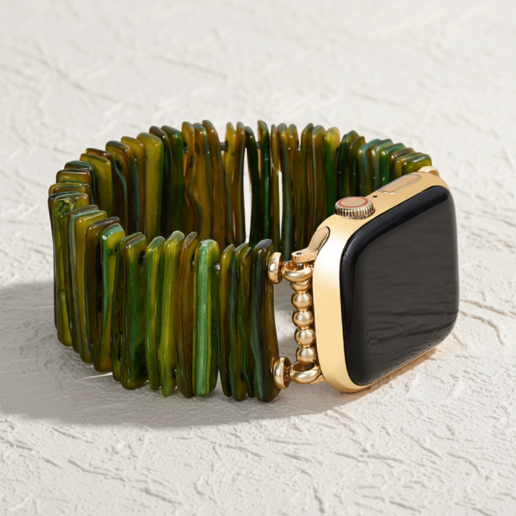 Pulseira Esticada Dourada Verde-oliva para Apple Watch