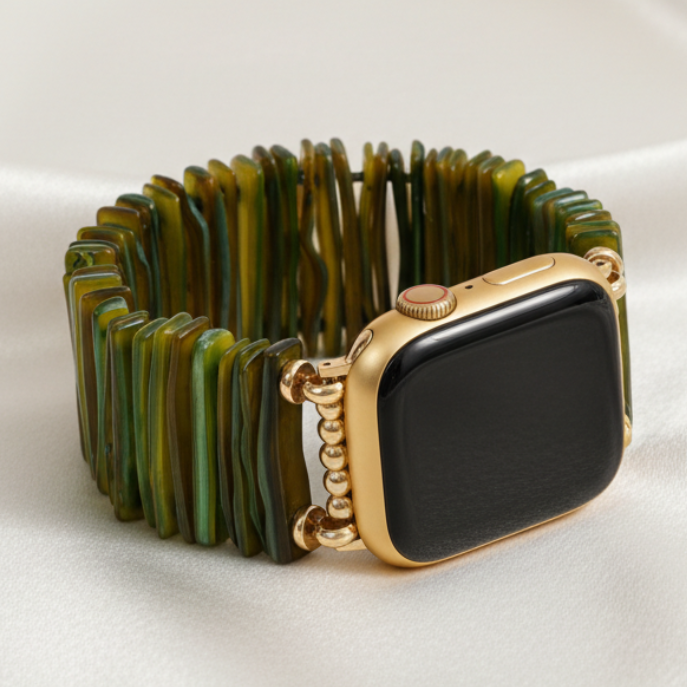 Pulseira Esticada Dourada Verde-oliva para Apple Watch