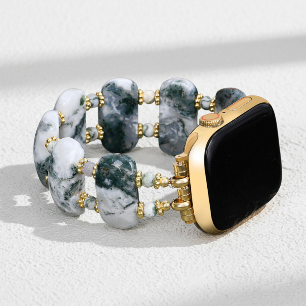 Pulseira Elástica de Terra com Ágata da Floresta para Apple Watch
