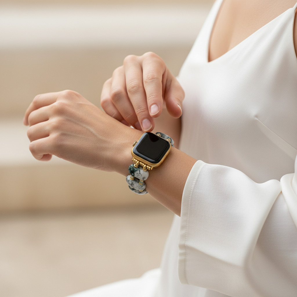 Pulseira Elástica de Terra com Ágata da Floresta para Apple Watch