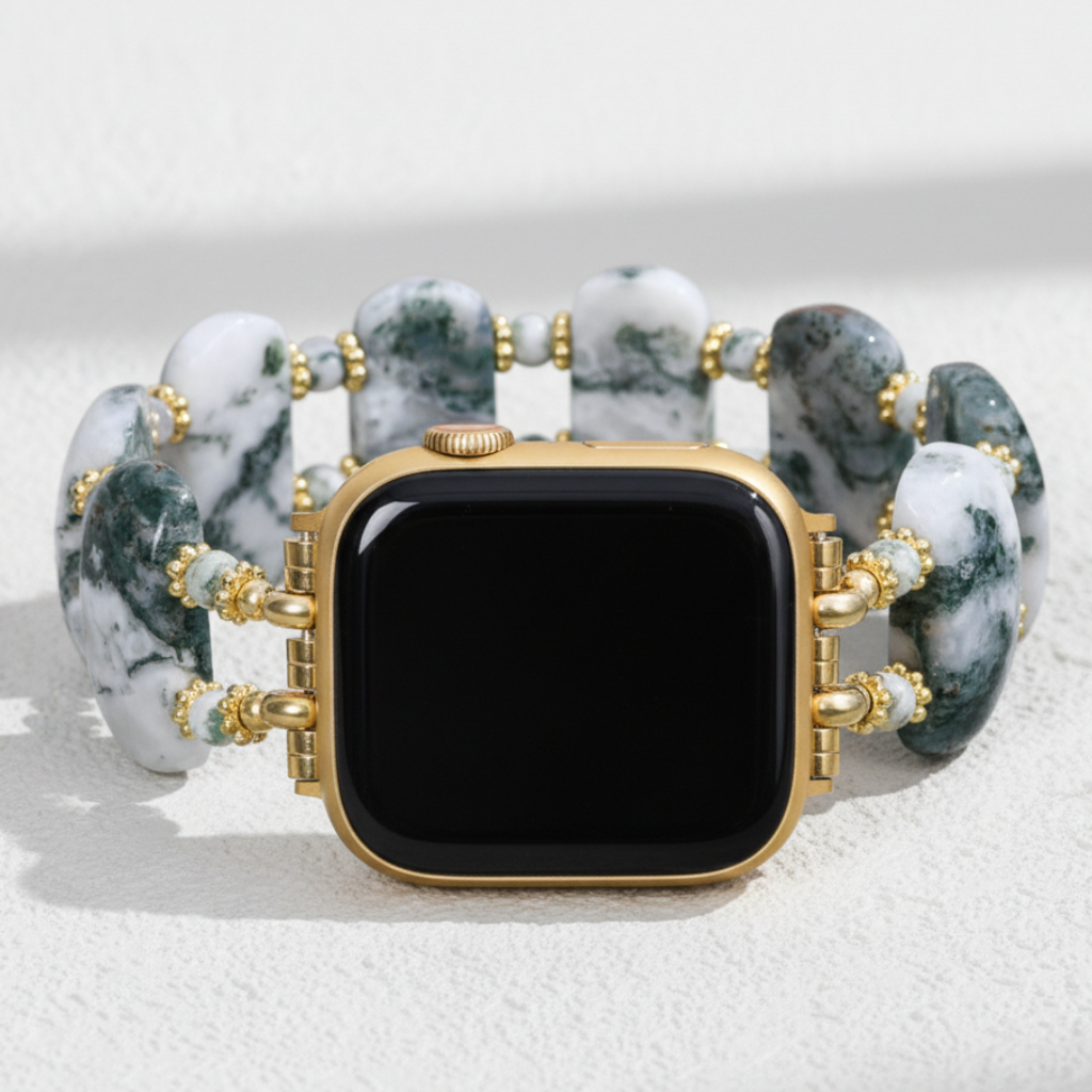 Pulseira Elástica de Terra com Ágata da Floresta para Apple Watch