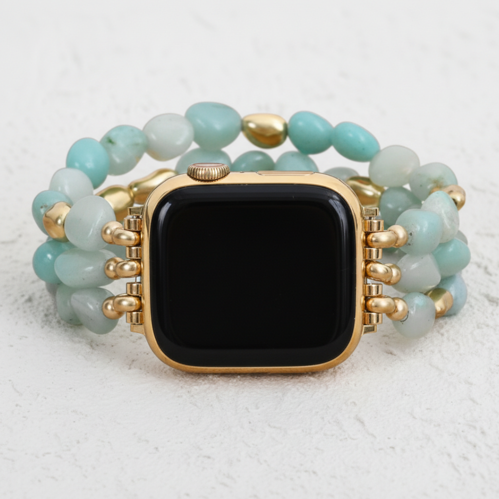 Pulseira elástica de pepita de ouro amazonita para Apple Watch