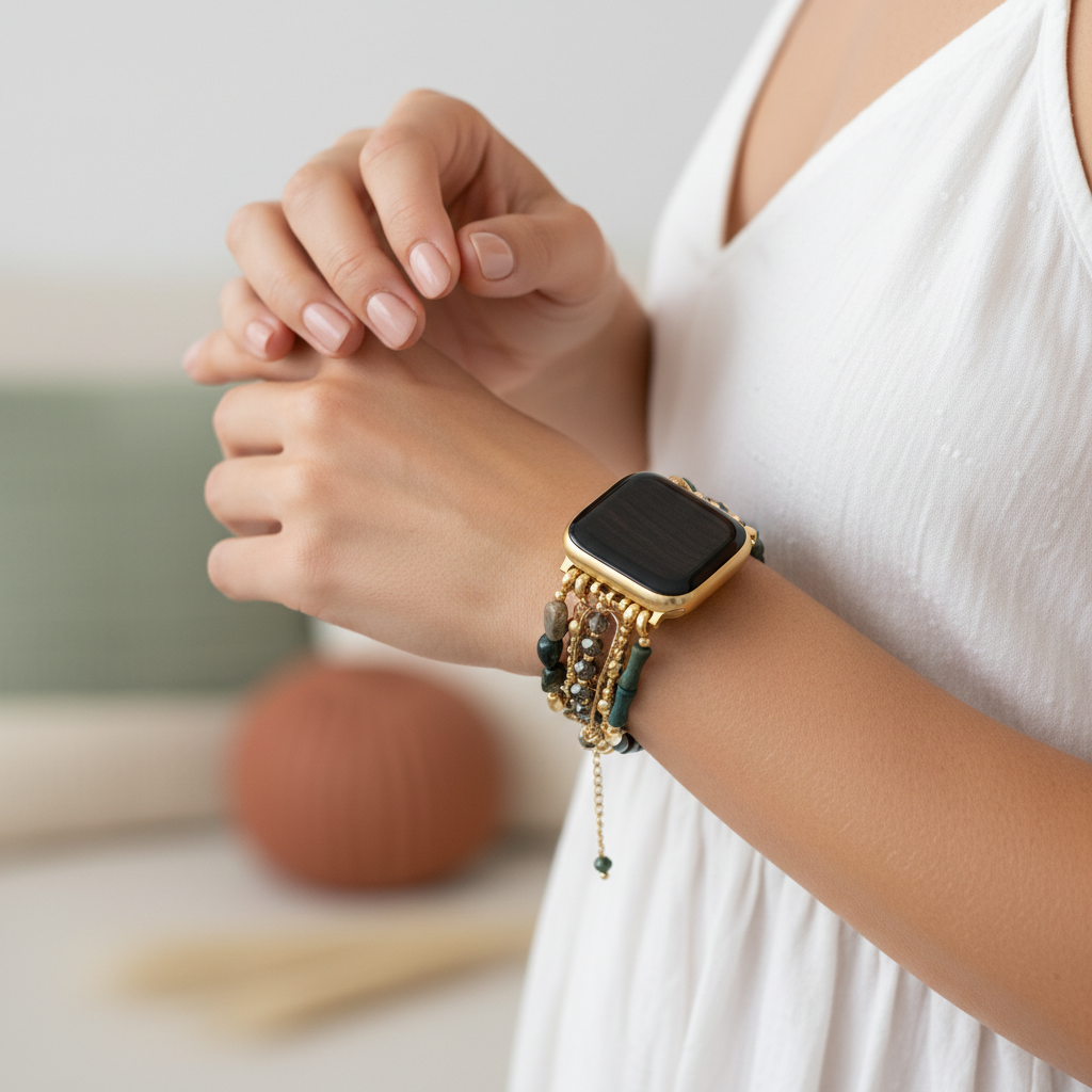 Pulseira Elástica Dourada Verde para Apple Watch