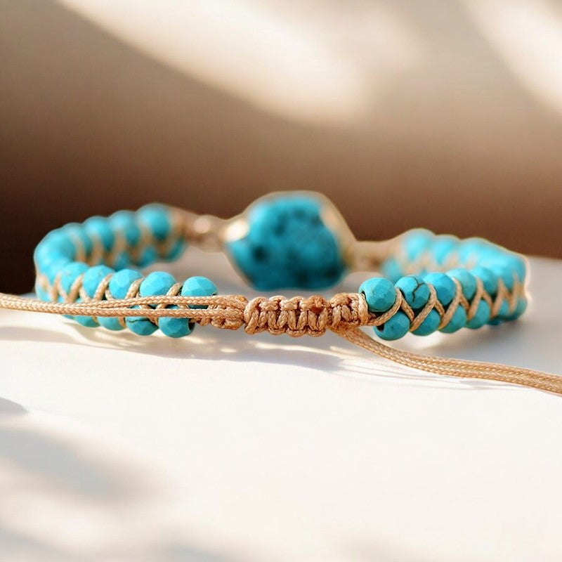 Pulseira Étnica com Pingente de Turquesa