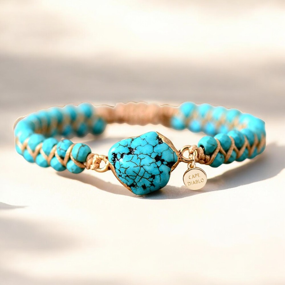 Pulseira Étnica com Pingente de Turquesa