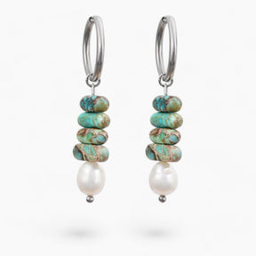 Ocean Bliss Pérola e Turquesa Jasper Hoop Drops