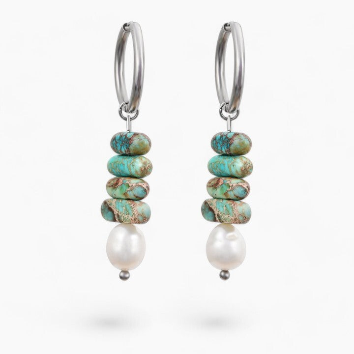 Ocean Bliss Pérola e Turquesa Jasper Hoop Drops