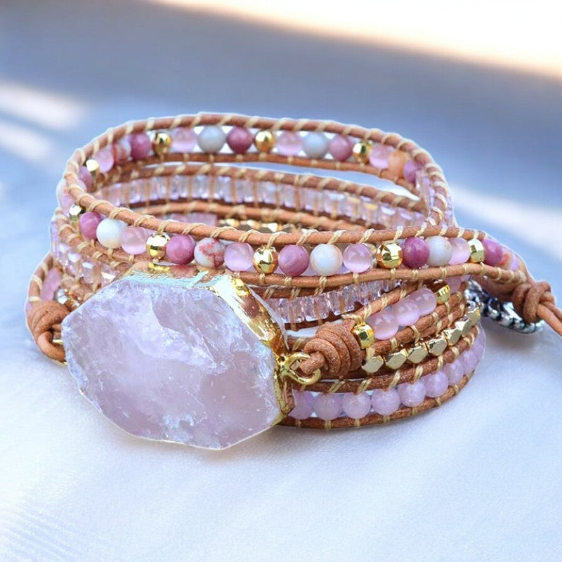 Pulseira de Quartzo Rosa Dourado