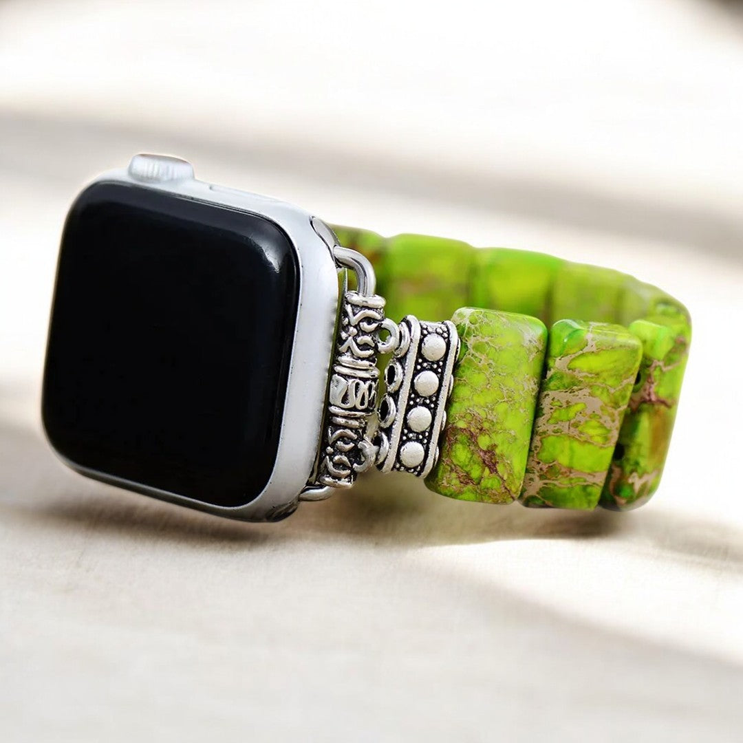 Pulseira Elástica de Jaspe Tibetano Verde Limão para Apple Watch
