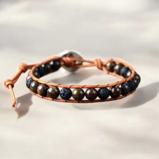 Pulseira Masculina de Bronzite e Lava