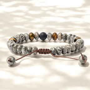 Pulseira masculina em jaspe e olho de tigre