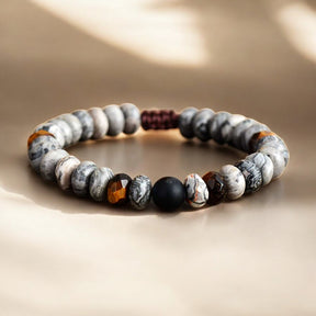 Pulseira masculina em jaspe e olho de tigre