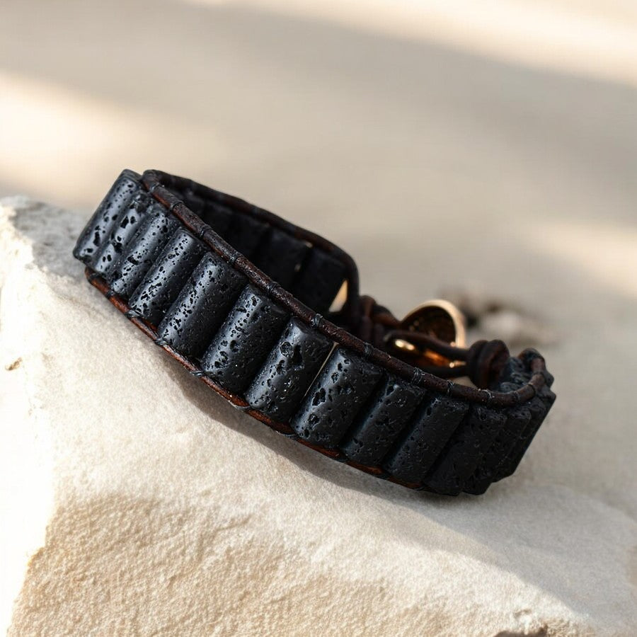Pulseira Masculina de Pedra Lava