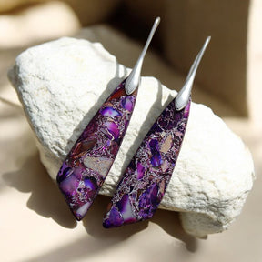 Brincos de Gancho de Jaspe Roxo