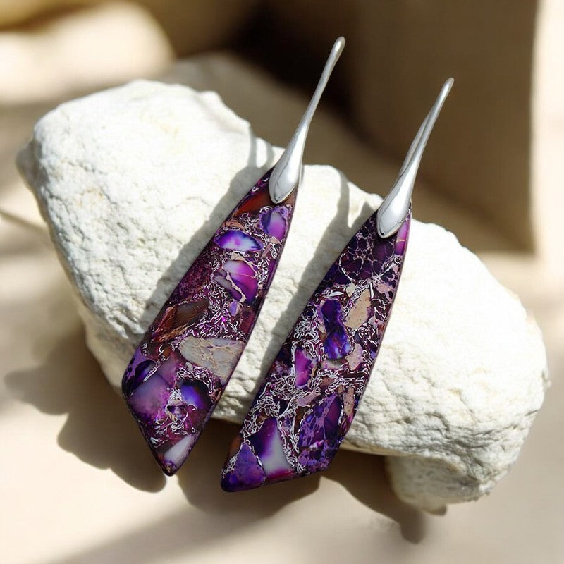 Brincos de Gancho de Jaspe Roxo