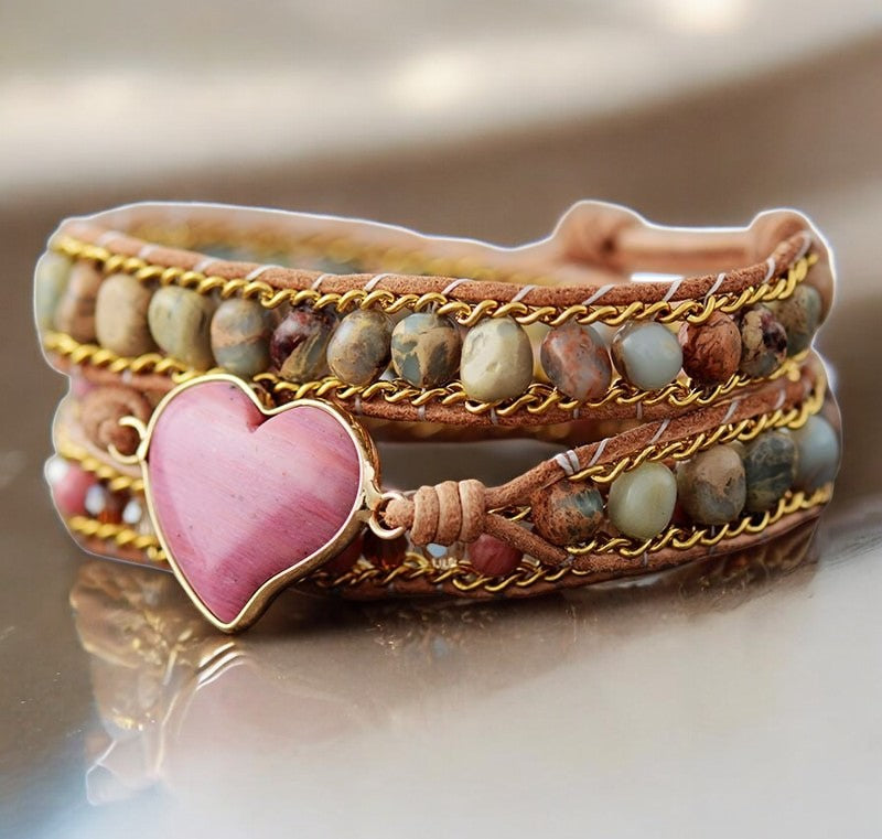 Pulseira Envolvente de Proteção com Amor de Rodonita