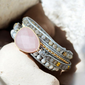 Pulseira Envolvente Amorosa de Quartzo Rosa