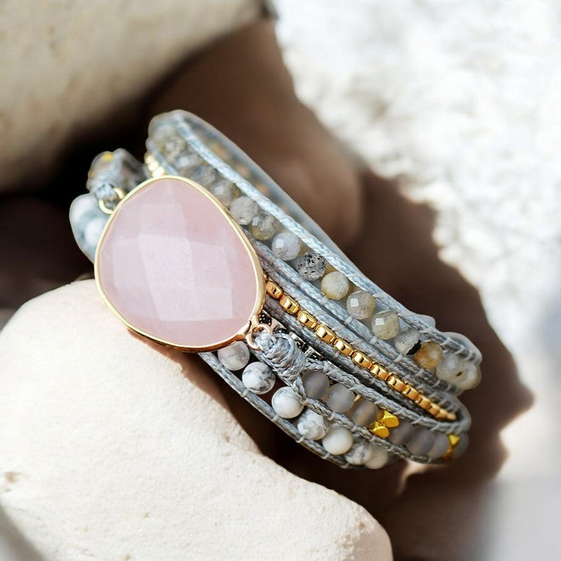Pulseira Envolvente Amorosa de Quartzo Rosa
