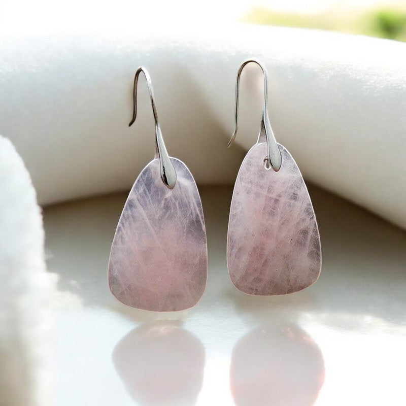 Brincos de Gota de Proteção de Quartzo Rosa