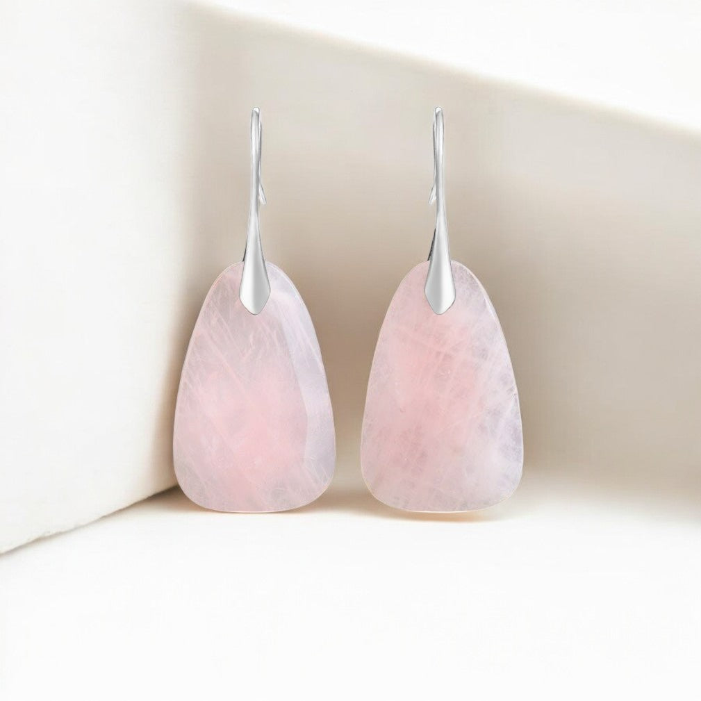 Brincos de Gota de Proteção de Quartzo Rosa