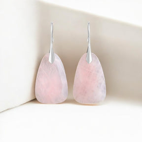Brincos de Gota com Proteção de Quartzo Rosa