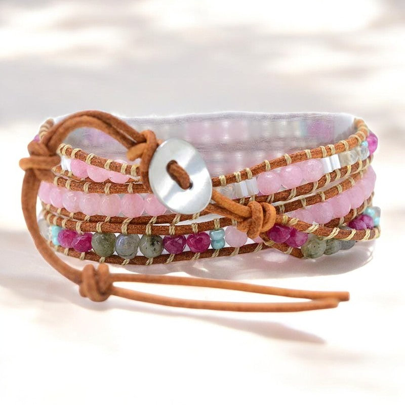 Pulseira Envolvente de Quartzo Rosa